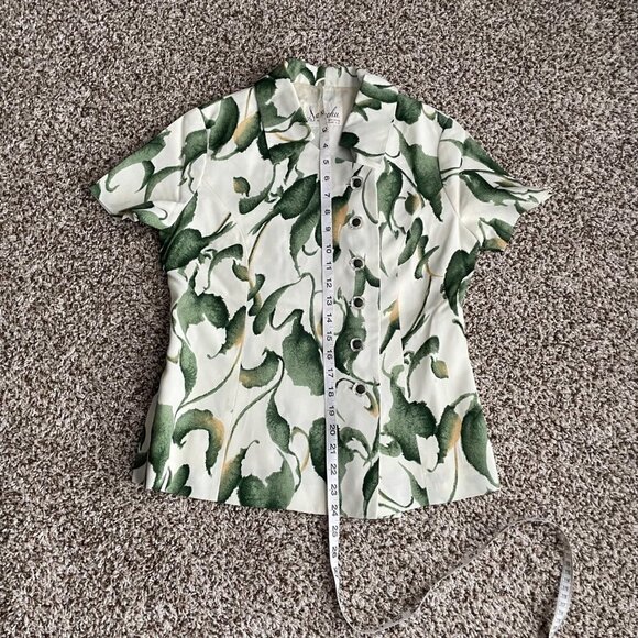 Sanroku Green Botanical Asian Style Button Up Collared Shirt Women's Size Small - Picture 9 of 10